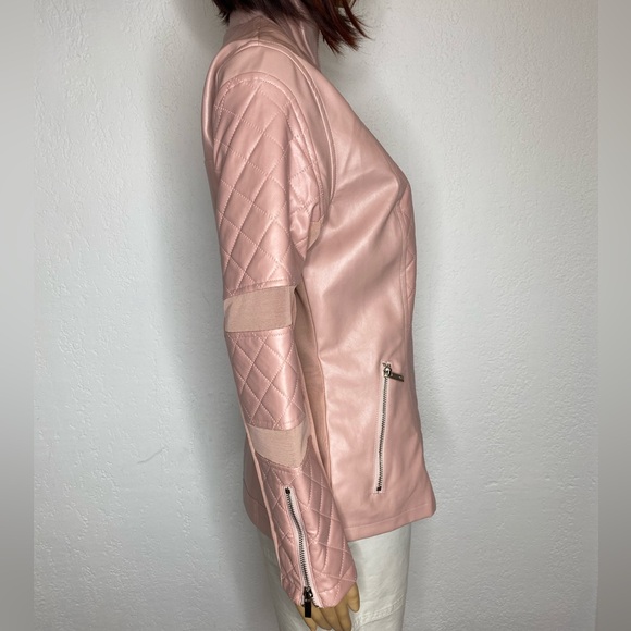 🆕 Buffbunny Faux Leather Moto Quilted Mesh Inset Full Zip Jacket Size M Pink - Picture 5 of 12